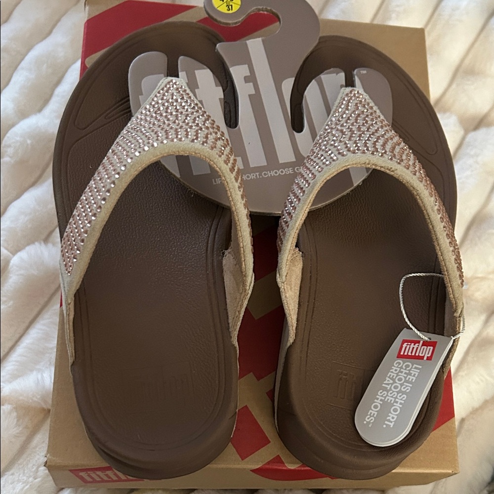 FitFlop Rokkit Nude Women's Beige Crystal Sandals size 6 NWT - Picture 6 of 10